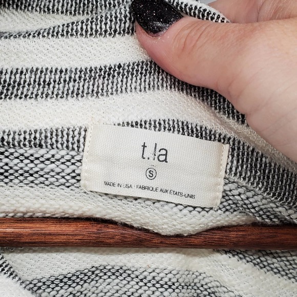 Anthropologie t.la Taupe and Cream Striped Top Cowl Neck Roll Sleeve/ Hem| S - Picture 9 of 11